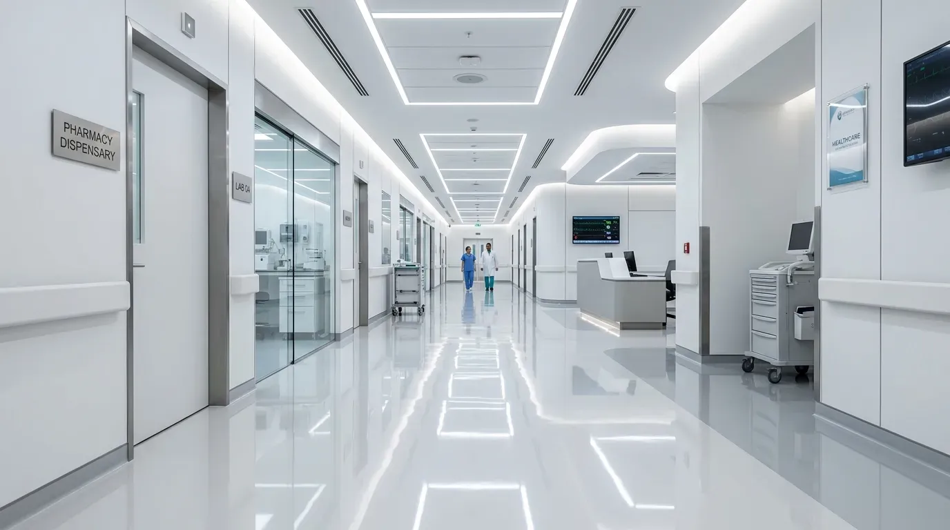 Komercijalni i medicinski antibakterijski epoksi podovi bez fuga za klinike, bolnice i laboratorije